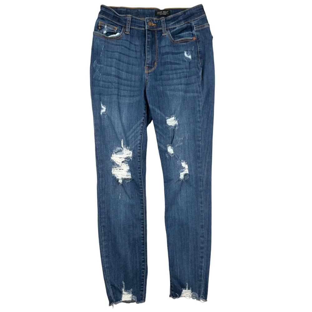 Judy Blue LA Jeans Women 7/28 Blue JB82202MD Skinny Fit Distressed Raw Hem Denim